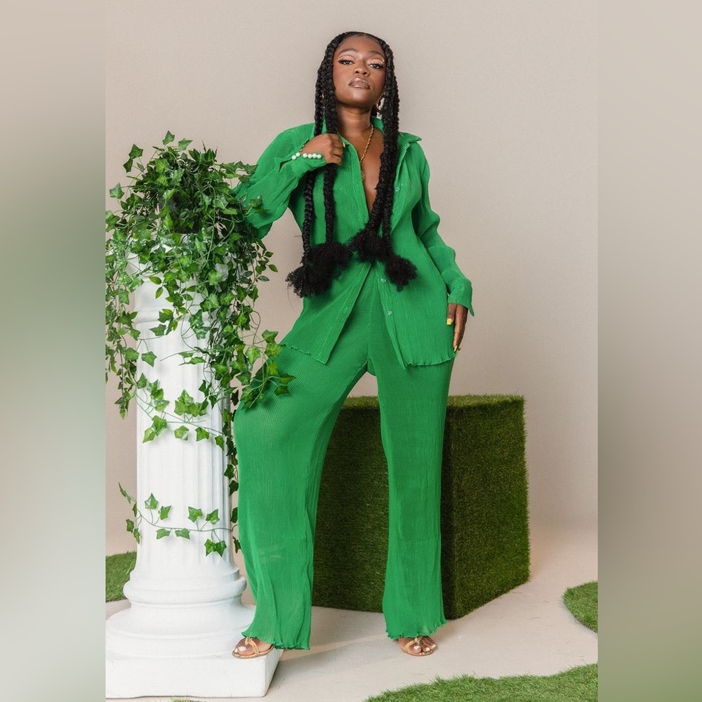 Kai Collective Emerald Green Wide-Leg Pleated Pants EUC 💚